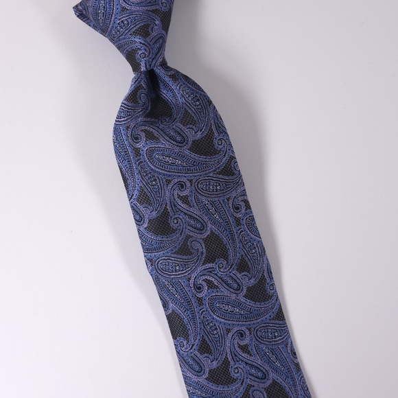 PRONTO UOMO Platinum Men's 100% Silk Necktie Designer PAISLEY Purple & Blue NEW - Picture 5 of 12